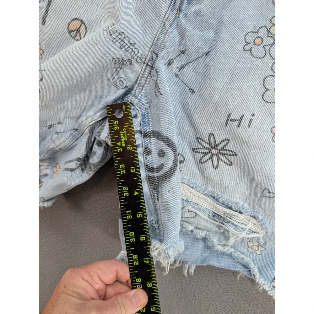 Y2K Wild Fable Denim Shorts Womens Sz 12 Graffiti Doodle Distressed Blue Cotton
